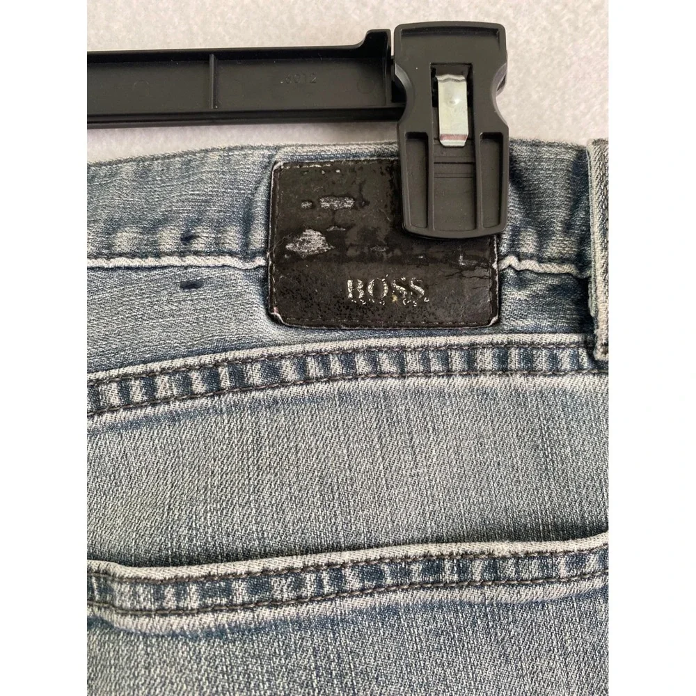 Hugo Boss Texas Jeans Mens 36/34 Light Blue Stretch Straight Leg Distressed